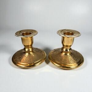 Stouffer China Gold Porcelain Candlestick Pair Floral 3.5” Made in Japan Vintage